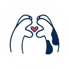 Illustrated icon of two hands forming the shape of a heart around a paw print, symbolizing the love and care Furry Haven gives to every pet as if they were family.